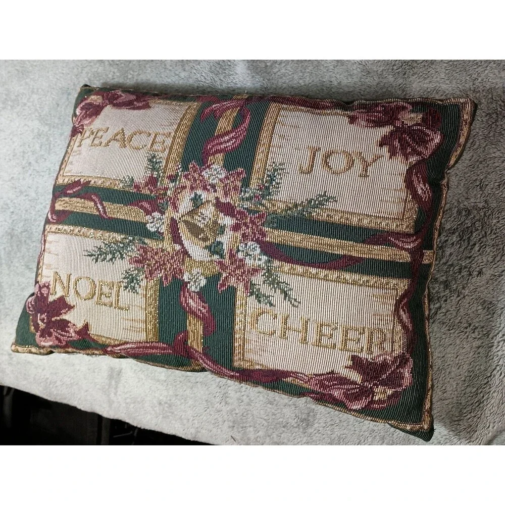 Vintage Tapestry Woven Christmas Holiday Throw Pillow 90s Y2K Cottagecore Decor